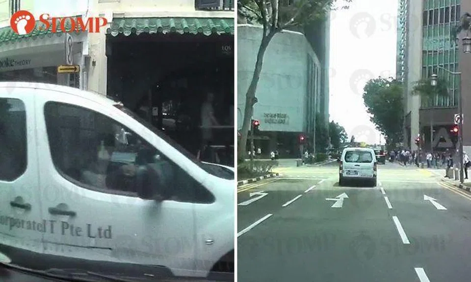 Van driver flashes middle finger and beats red light after refusing to give way at Boon Tat Street