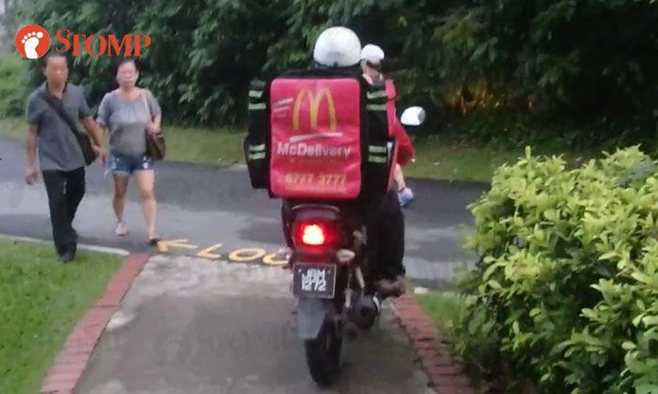 Delivery rider can't tell the difference between footpath and road
