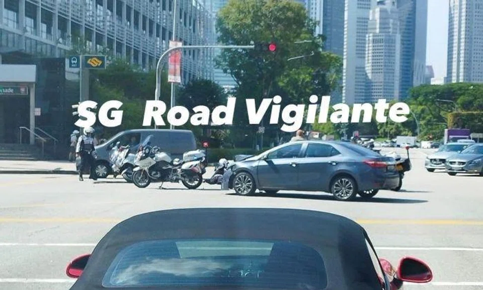 In a photo posted on Facebook Group SG Road Vigilante on Tuesday, a blue car can be seen in the middle of the junction with its front damaged.