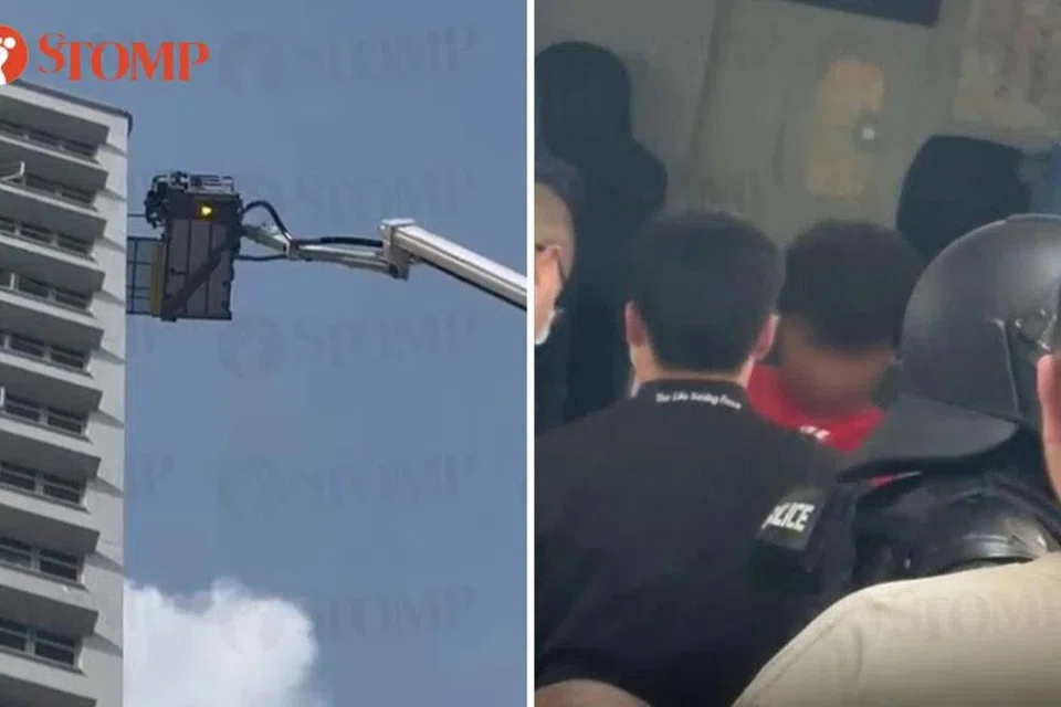 Police used a cherry picker and even a drone to reach the man. 