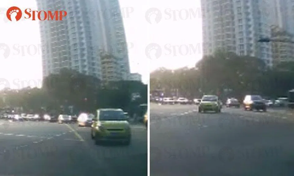 See how close car making illegal right turn comes to ramming into motorist's vehicle at Novena