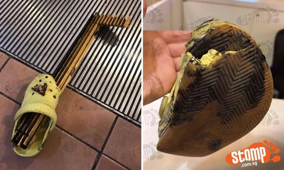 Huge metal piece from escalator pierces kid's shoe at AMK Hub -- but staff continue to let machine run