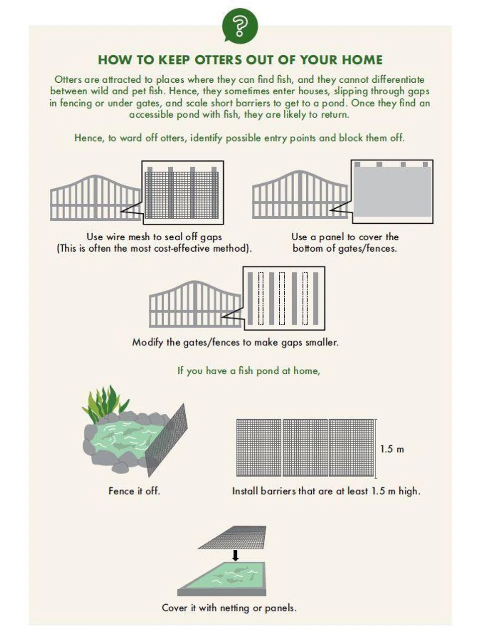 The National Parks Board has advised home owners who keep ornamental fish to take steps to prevent otters from entering their homes.