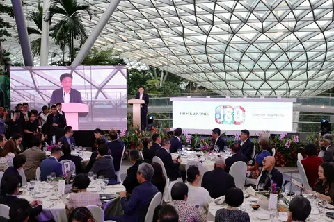 PM Lawrence Wong speaking at a gala dinner to commemorate The Straits Times’ 180th anniversary on July 11.