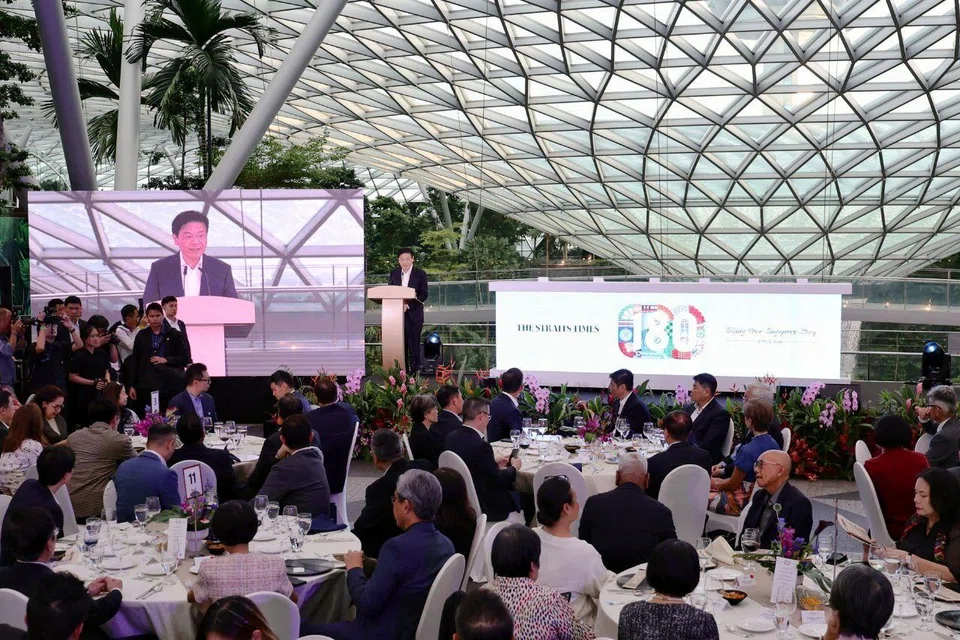 PM Lawrence Wong speaking at a gala dinner to commemorate The Straits Times’ 180th anniversary on July 11.