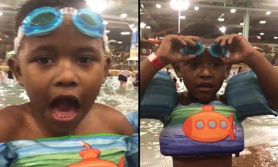 Boy loses goggles at the water park... then realises where they have ...