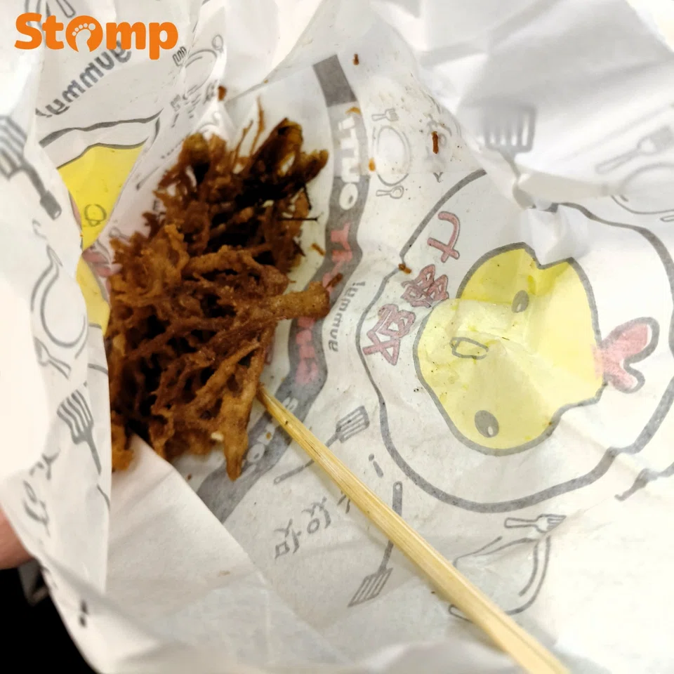 Chick-It fried enoki mushrooms with cockroach