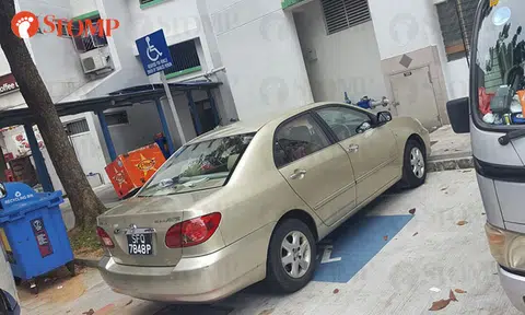 Driver of SFQ7848P parks car on the handicap lot, blocks off ambulance