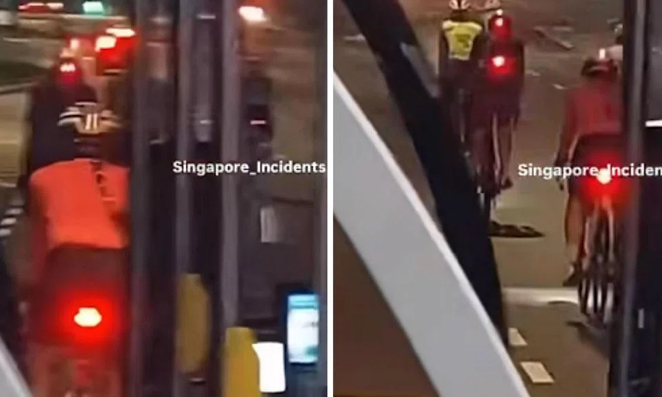 Screen captures of the video showing the cyclists spread across the left lane.