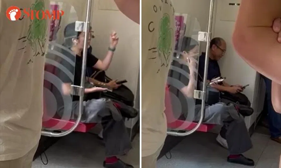 A man and a woman sitting beside each other in the corner seat on the MRT train got into a fierce argument.