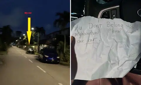 A woman had parked her car along a street of private houses in Lorong Chuan for three days while she was staying at her mother’s HDB flat nearby. When she came to collect her vehicle on Feb 1, a handwritten note was left for her. 