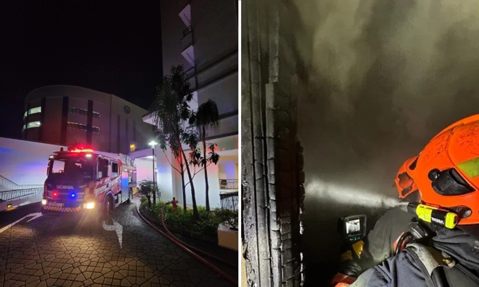 Firefighters forced their way into the smoke-logged unit and found three unconscious people inside.