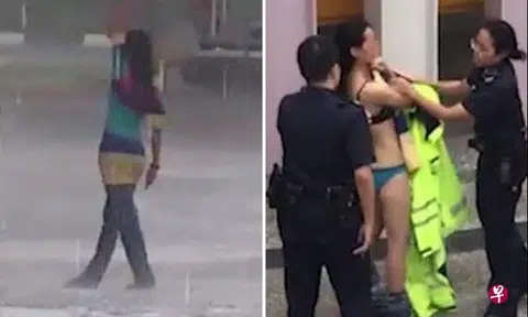 Woman arrested after stripping down to underwear and dancing in rain for 8 hours at Bedok