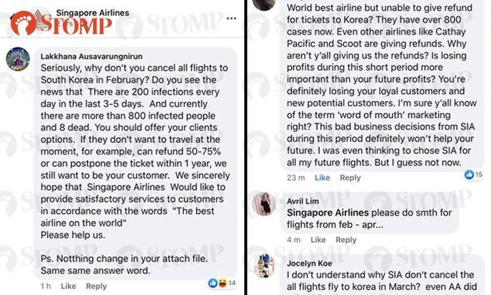 Coronavirus: SIA responds after passengers want South Korea flights to be cancelled, refunded