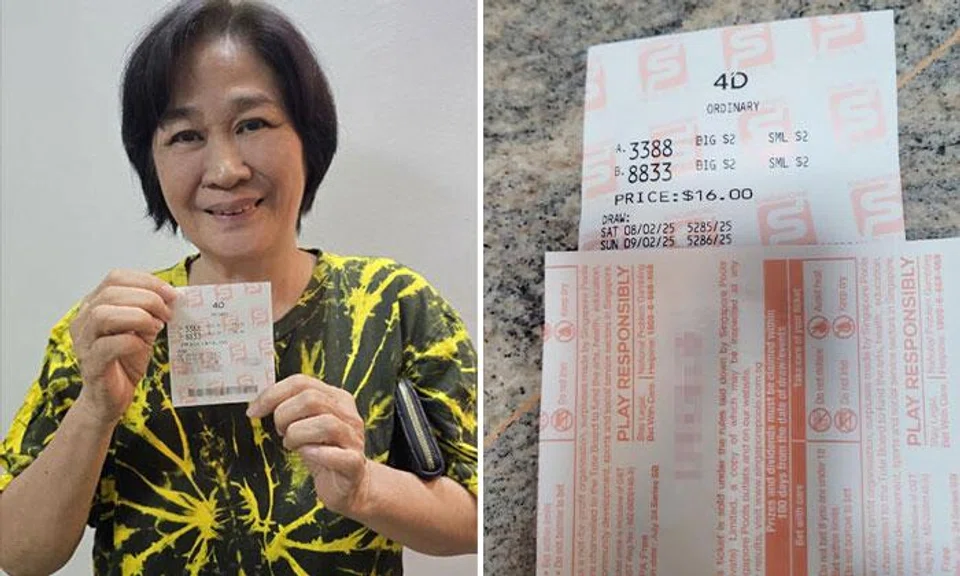Ms Chen Yiming with the winning ticket. PHOTO: SHIN MIN DAILY NEWS