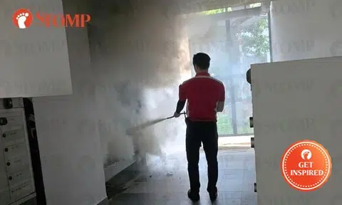 Fire in Teban Gardens void deck put out by store manager from Sheng Siong across road