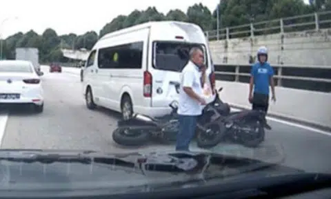 The motorcycle struck another motorcycle and the rear of a minibus.