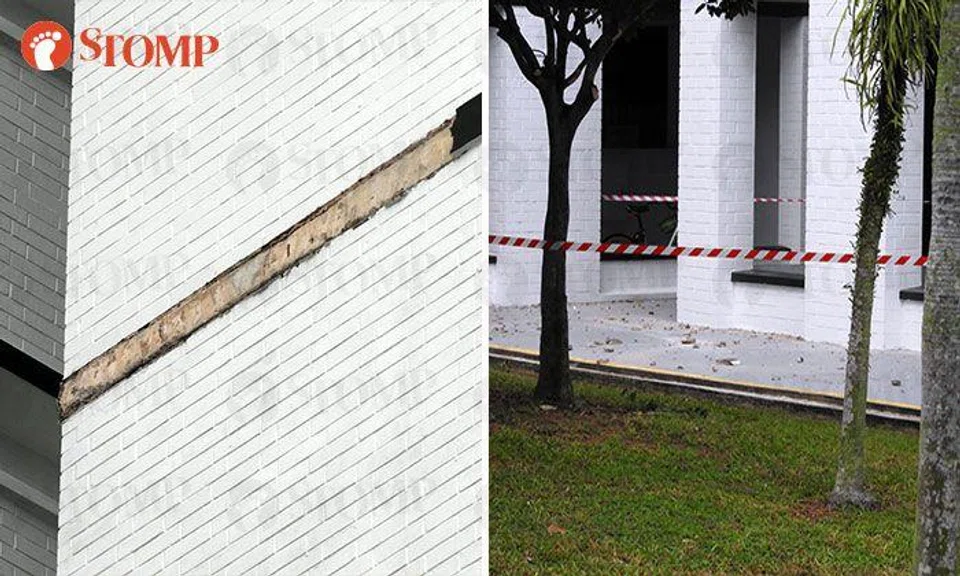 Concrete skirting dislodged from Tampines HDB block, town council investigating
