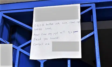 'Better ask son come out settle loan': Man arrested after allegedly pasting note on gate in Woodlands