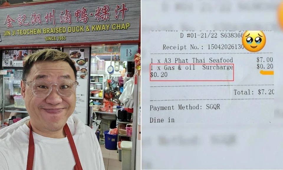 Chinatown hawker defends gas and oil surcharge 