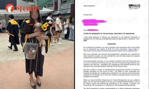 On May 4, Stomper Irene's 21-year-old daughter received an offer of admission to the National University of Singapore (NUS).