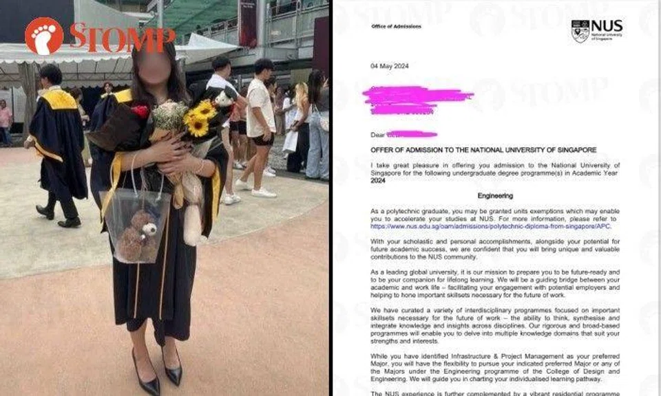 On May 4, Stomper Irene's 21-year-old daughter received an offer of admission to the National University of Singapore (NUS).