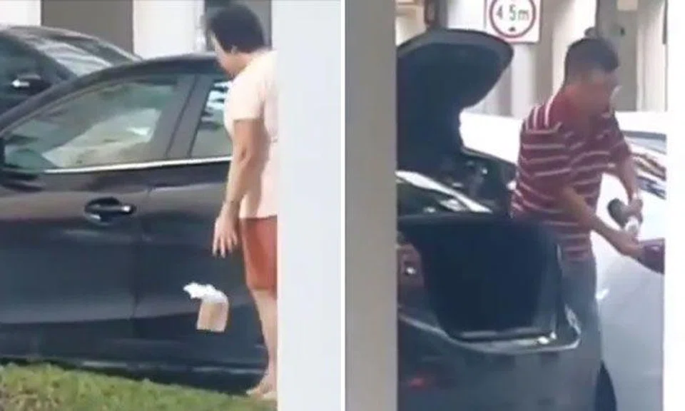 Mazda driver and his passenger leave trail of litter at Yishun carpark