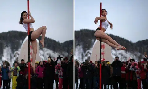 Hot or cold? China's pole dancing team performs in freezing village