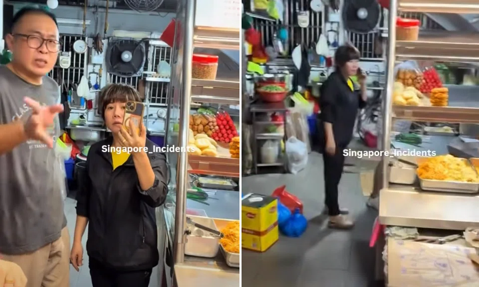 A video of a spat between a stall owner and a man that ends with the stall owner calling the police has gone viral, with netizens split as to who was at fault.