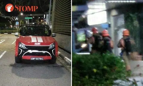 Stomper Raven shared a video and photos of Singapore Civil Defence Force (SCDF) vehicles outside an entrance to the Beauty World MRT station on the Downtown line.
