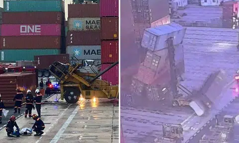 Port operator PSA Singapore confirmed the incident happened at the container yard at Pasir Panjang Terminal 3 at about 6.40am. PHOTO: ST READER