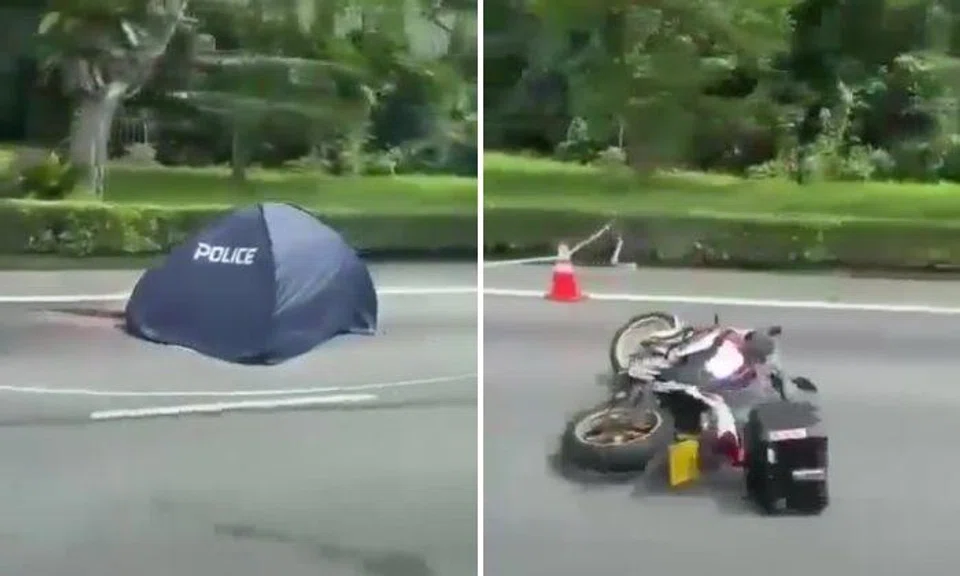 Videos of a blue police tent and the toppled motorcycle on the expressway was posted online.