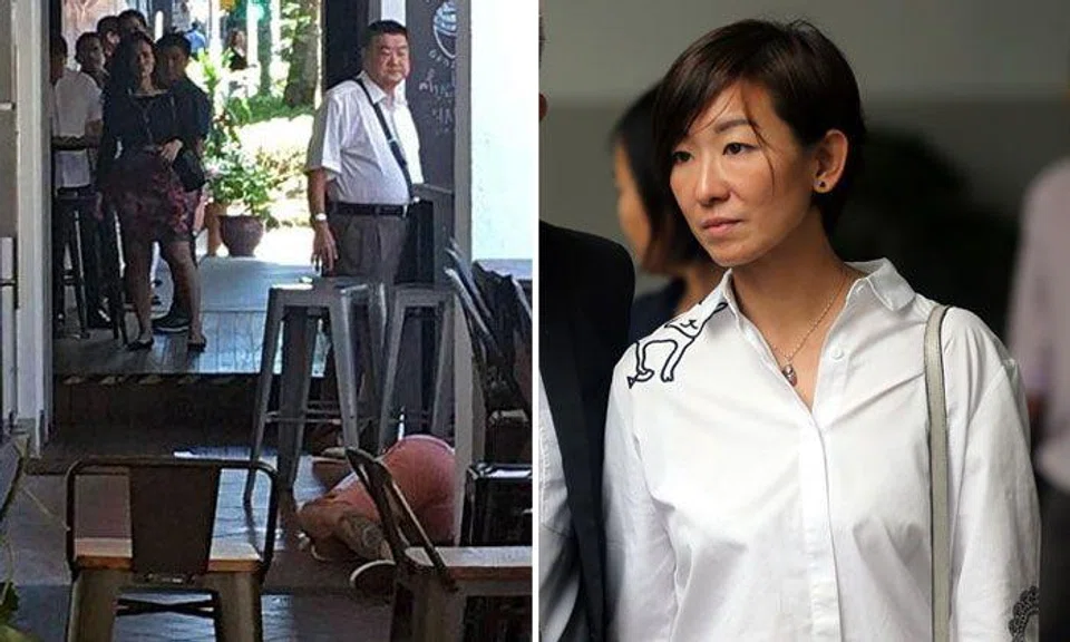 Left: Tan Nam Seng looking at Spencer Tuppani outside A Poke Theory. Right: 43-year-old Tan Cheng Cheng, wife of Spencer Tuppani. Photos: Stomp, ST, TNP