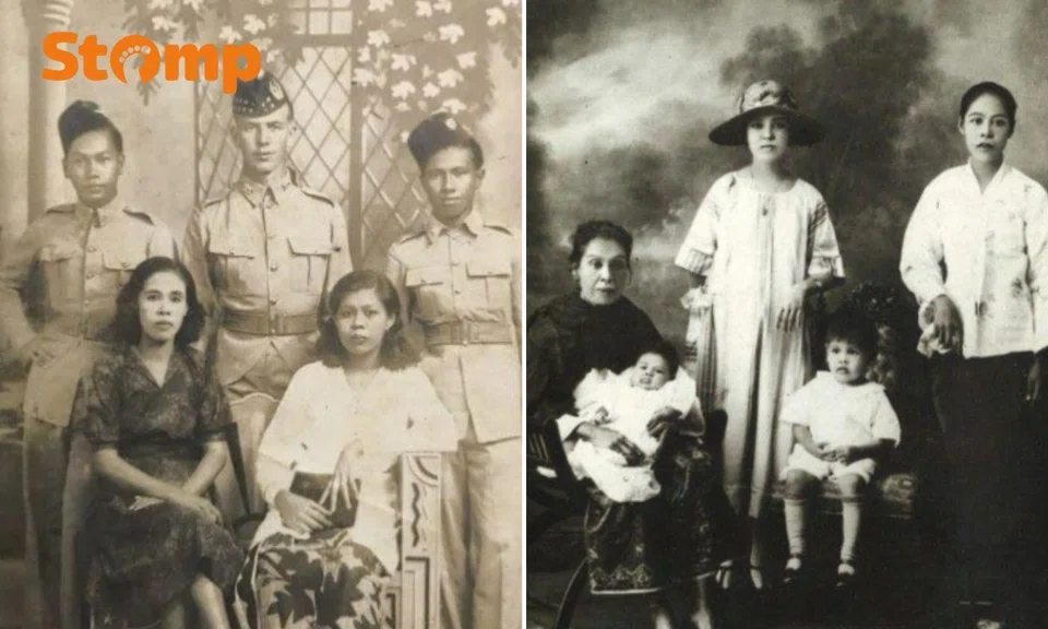 Black and white photos of a family in WWII era.