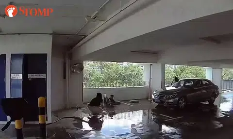 Family 'plays' with hose reel at AMK multi-storey carpark: It is a serious offence, says town council