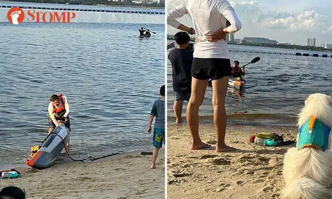 Couple graciously offer to teach teenagers how to kayak at Sembawang Beach