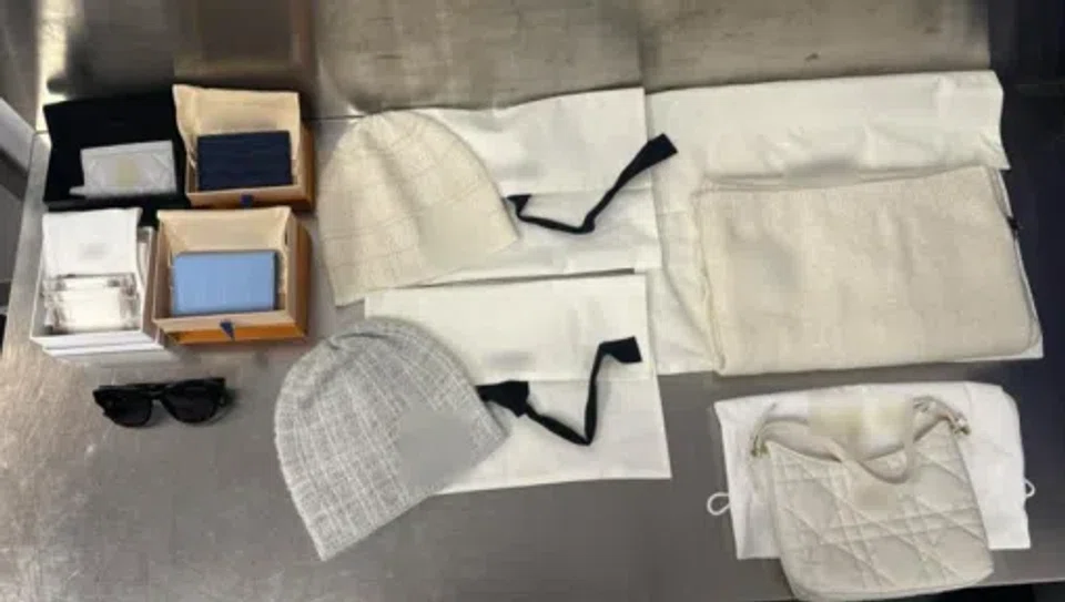 A traveller at Changi Airport was caught for not declaring assorted luxury goods purchased overseas, with the total value exceeding the GST import relief. PHOTO: SINGAPORE CUSTOMS