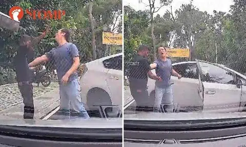 Stomper JC shared dashcam video of incident which took place at the entrance of the Swiss Club in Bukit Timah at around 6.20pm.