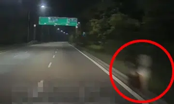 Mystery woman in white spotted pushing stroller along KJE at 2.30am