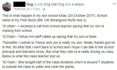 My First Skool apologises after autistic boy goes missing from Serangoon North pre-school