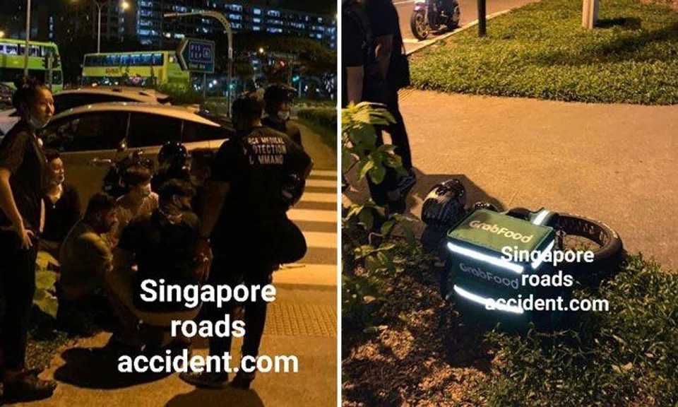 GrabFood cyclist taken to hospital after getting knocked down by car at Tampines
