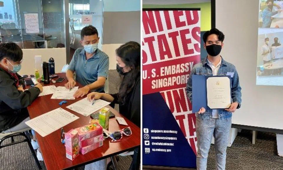 Left photo: A session of the program in progress. Right photo: Aaron with his certificate of completion for the program.
