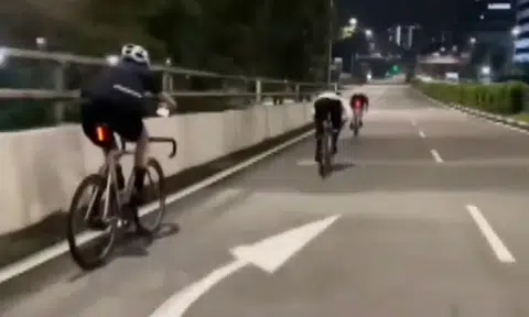 Group of cyclists seen riding recklessly at midnight