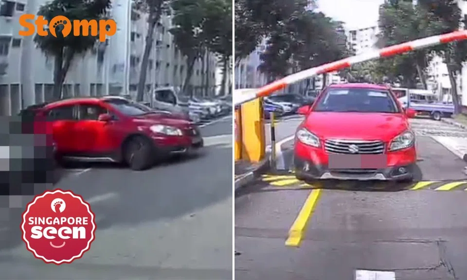 Stomper accuses ‘cheapskate’ red car of tailgating him to exit Aljunied carpark