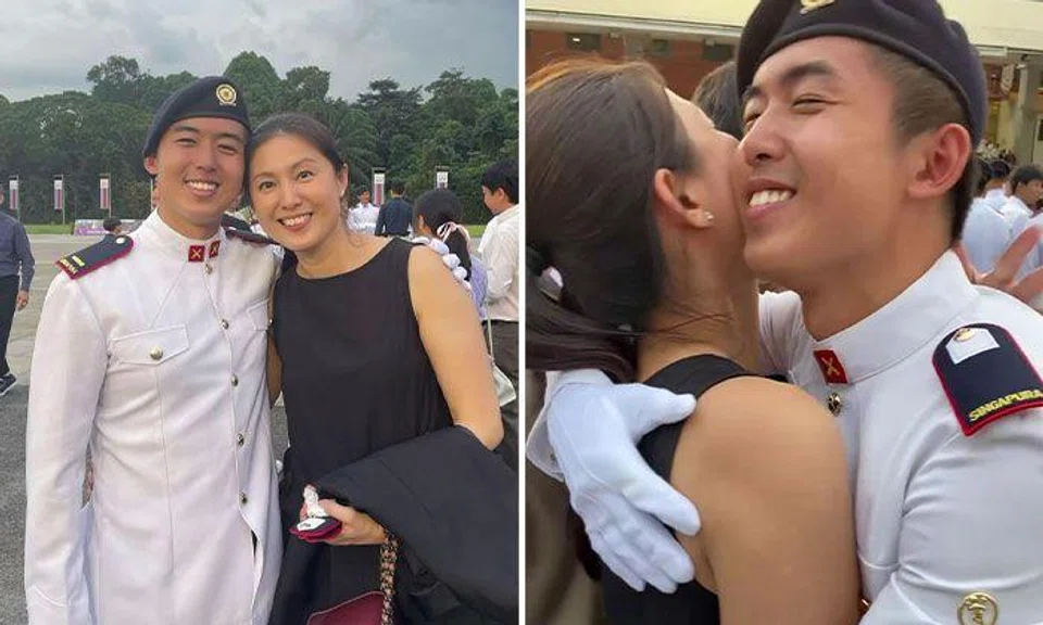 Lina Ng receives late Christmas gift: Affixing rank on eldest son at OCS commissioning ceremony