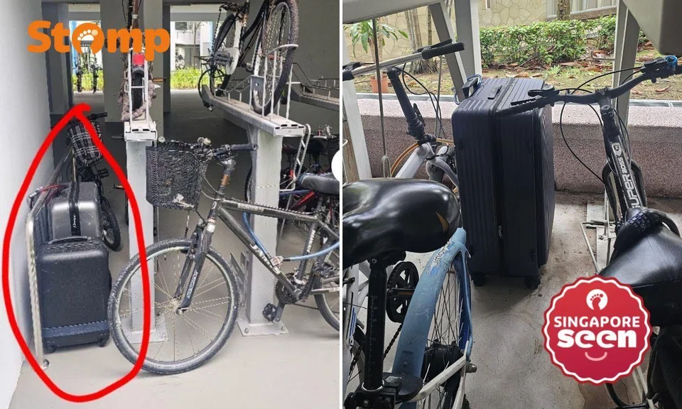 Suitcases locked to bicycle racks, turning Yishun void deck into ‘luggage storage area'