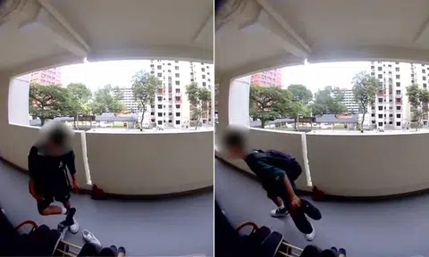 Boy tries shoes placed outside Toa Payoh HDB, gets caught but calmly walks away with sneakers