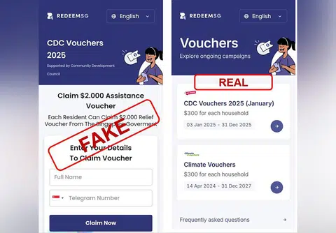Police warned members of the public the difference between the fake and real CDC RedeemSG website.