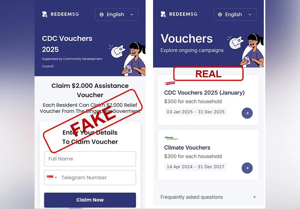 Police warned members of the public the difference between the fake and real CDC RedeemSG website.