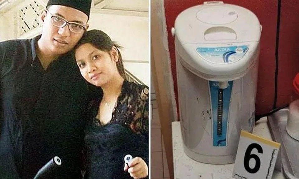 Azlin Arujunah and Ridzuan Mega Abdul Rahman splashed water from a hot water dispenser on their son on at least four occasions. PHOTOS: COURT DOCUMENTS, FACEBOOK